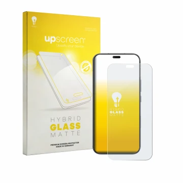 Parte frontal de un envase de producto con el logotipo de la marca upscreen. Al lado se muestra el dispositivo Honor X80i con 