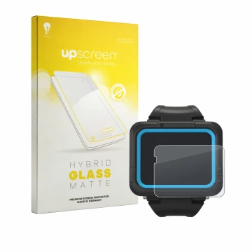 Parte frontal de un envase de producto con el logotipo de la marca upscreen. Al lado se muestra el dispositivo Shearwater PERE