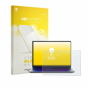 Parte frontal de un envase de producto con el logotipo de la marca upscreen. Al lado se muestra el dispositivo MEDION Avantum 