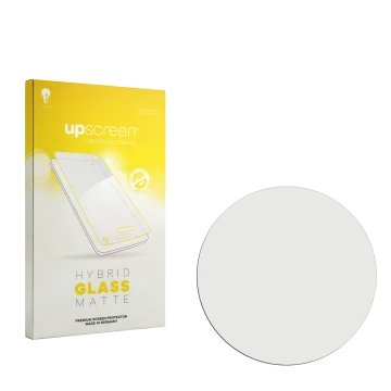 Parte frontal de un envase de producto con el logotipo de la marca upscreen. Al lado está el protector de pantalla correspondi