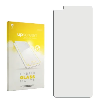 Parte frontal de un envase de producto con el logotipo de la marca upscreen. Al lado está el protector de pantalla correspondi