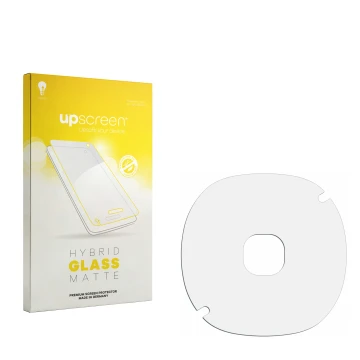 Parte frontal de un envase de producto con el logotipo de la marca upscreen. Al lado está el protector de pantalla correspondi