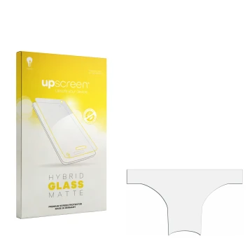 Parte frontal de un envase de producto con el logotipo de la marca upscreen. Al lado está el protector de pantalla correspondi