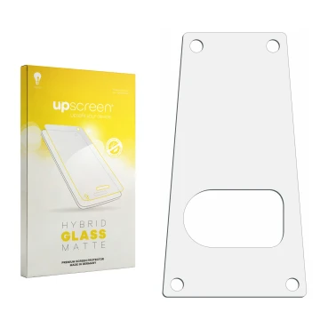 Parte frontal de un envase de producto con el logotipo de la marca upscreen. Al lado está el protector de pantalla correspondi