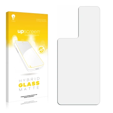 Parte frontal de un envase de producto con el logotipo de la marca upscreen. Al lado está el protector de pantalla correspondi