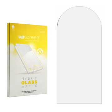 Parte frontal de un envase de producto con el logotipo de la marca upscreen. Al lado está el protector de pantalla correspondi