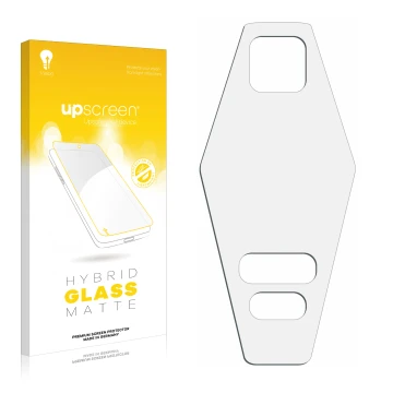 Parte frontal de un envase de producto con el logotipo de la marca upscreen. Al lado está el protector de pantalla correspondi