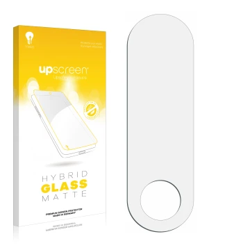 Parte frontal de un envase de producto con el logotipo de la marca upscreen. Al lado está el protector de pantalla correspondi