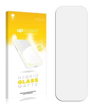 Parte frontal de un envase de producto con el logotipo de la marca upscreen. Al lado está el protector de pantalla correspondi