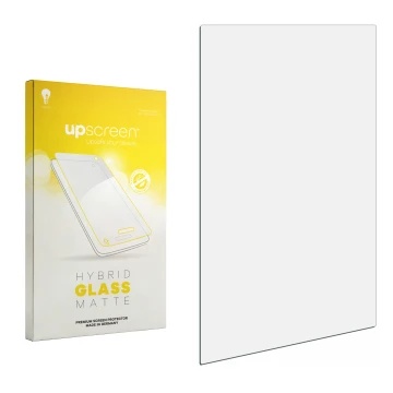 Parte frontal de un envase de producto con el logotipo de la marca upscreen. Al lado está el protector de pantalla correspondi