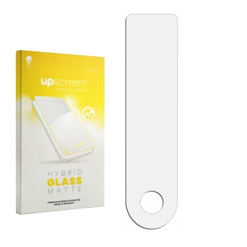 Parte frontal de un envase de producto con el logotipo de la marca upscreen. Al lado está el protector de pantalla correspondi