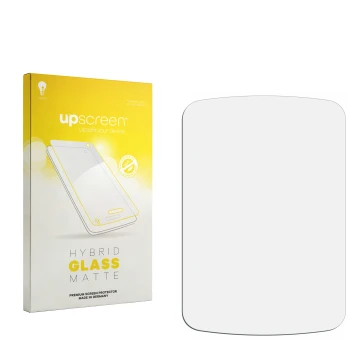 Parte frontal de un envase de producto con el logotipo de la marca upscreen. Al lado está el protector de pantalla correspondi