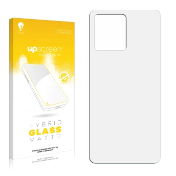 Parte frontal de un envase de producto con el logotipo de la marca upscreen. Al lado está el protector de pantalla correspondi