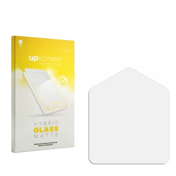 Parte frontal de un envase de producto con el logotipo de la marca upscreen. Al lado está el protector de pantalla correspondi