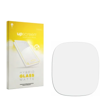 Parte frontal de un envase de producto con el logotipo de la marca upscreen. Al lado está el protector de pantalla correspondi