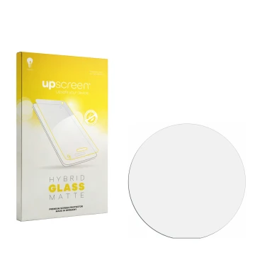 Parte frontal de un envase de producto con el logotipo de la marca upscreen. Al lado está el protector de pantalla correspondi