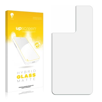 Parte frontal de un envase de producto con el logotipo de la marca upscreen. Al lado está el protector de pantalla correspondi