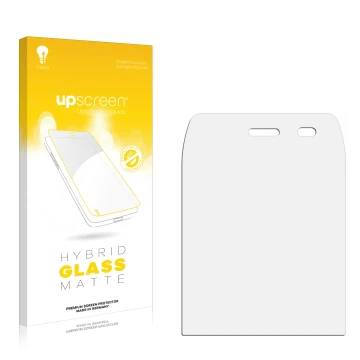 Parte frontal de un envase de producto con el logotipo de la marca upscreen. Al lado está el protector de pantalla correspondi