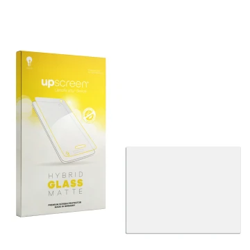 Parte frontal de un envase de producto con el logotipo de la marca upscreen. Al lado está el protector de pantalla correspondi