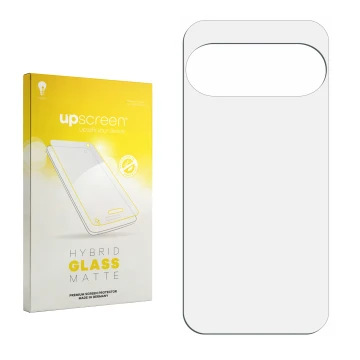 Parte frontal de un envase de producto con el logotipo de la marca upscreen. Al lado está el protector de pantalla correspondi