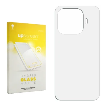 Parte frontal de un envase de producto con el logotipo de la marca upscreen. Al lado está el protector de pantalla correspondi