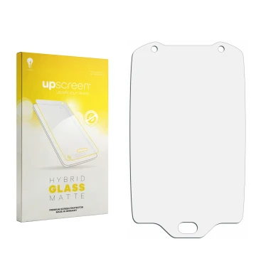 Parte frontal de un envase de producto con el logotipo de la marca upscreen. Al lado está el protector de pantalla correspondi