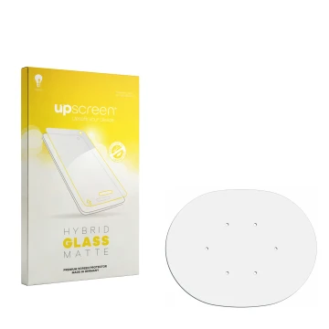 Parte frontal de un envase de producto con el logotipo de la marca upscreen. Al lado está el protector de pantalla correspondi