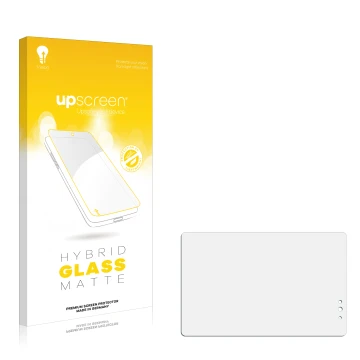Parte frontal de un envase de producto con el logotipo de la marca upscreen. Al lado está el protector de pantalla correspondi