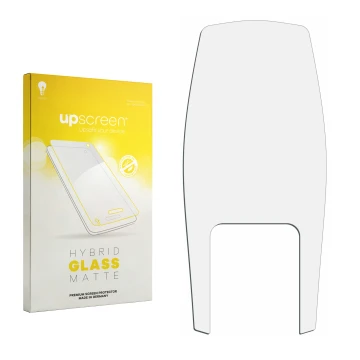 Parte frontal de un envase de producto con el logotipo de la marca upscreen. Al lado está el protector de pantalla correspondi