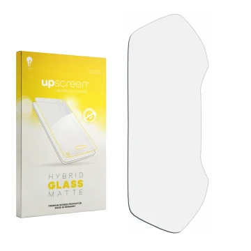 Parte frontal de un envase de producto con el logotipo de la marca upscreen. Al lado está el protector de pantalla correspondi