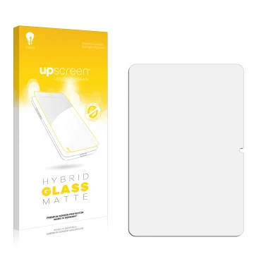 Parte frontal de un envase de producto con el logotipo de la marca upscreen. Al lado está el protector de pantalla correspondi
