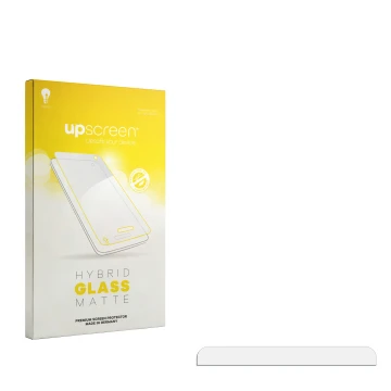 Parte frontal de un envase de producto con el logotipo de la marca upscreen. Al lado está el protector de pantalla correspondi