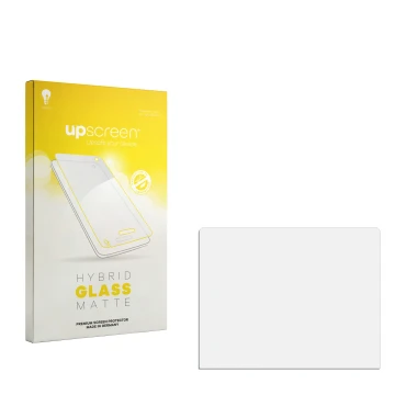Parte frontal de un envase de producto con el logotipo de la marca upscreen. Al lado está el protector de pantalla correspondi