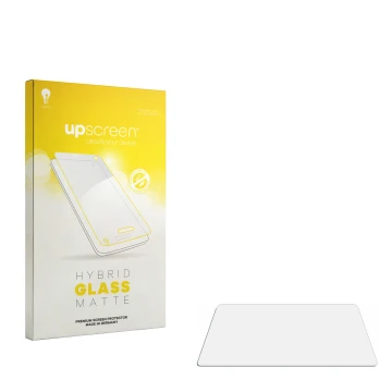 Parte frontal de un envase de producto con el logotipo de la marca upscreen. Al lado está el protector de pantalla correspondi