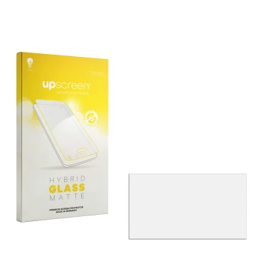 Parte frontal de un envase de producto con el logotipo de la marca upscreen. Al lado está el protector de pantalla correspondi