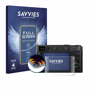 Parte frontal de un envase de producto con el logotipo de la marca Savvies. Al lado se muestra el dispositivo Panasonic Lumix 