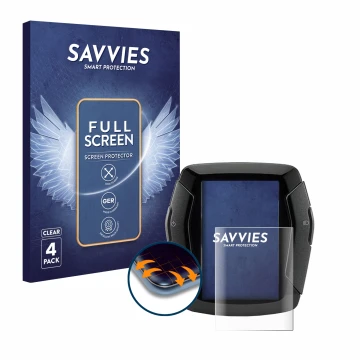 Parte frontal de un envase de producto con el logotipo de la marca Savvies. Al lado se muestra el dispositivo Yamaha LCD-C Dis