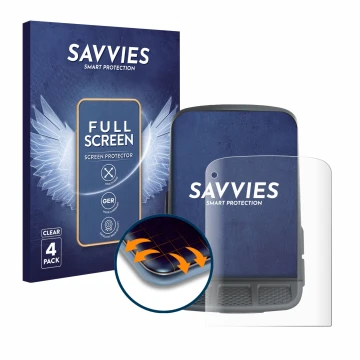Parte frontal de un envase de producto con el logotipo de la marca Savvies. Al lado se muestra el dispositivo Wahoo Elemnt Roa