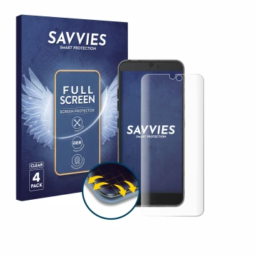 Parte frontal de un envase de producto con el logotipo de la marca Savvies. Al lado se muestra el dispositivo Fairphone 3 con 