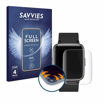 Parte frontal de un envase de producto con el logotipo de la marca Savvies. Al lado se muestra el dispositivo Letsfit Fitness 