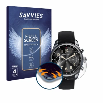 Parte frontal de un envase de producto con el logotipo de la marca Savvies. Al lado se muestra el dispositivo Montblanc Summit