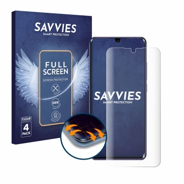 Parte frontal de un envase de producto con el logotipo de la marca Savvies. Al lado se muestra el dispositivo Xiaomi Mi Note 1