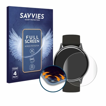 Parte frontal de un envase de producto con el logotipo de la marca Savvies. Al lado se muestra el dispositivo Umidigi Uwatch 2