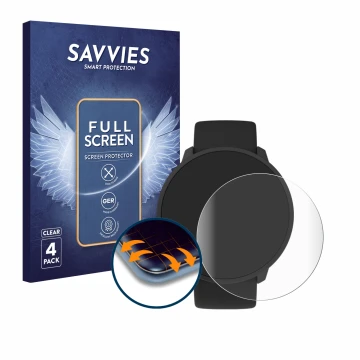 Parte frontal de un envase de producto con el logotipo de la marca Savvies. Al lado se muestra el dispositivo Polar Unite con 
