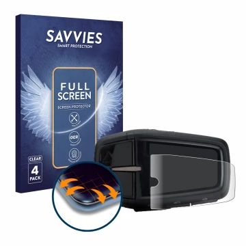 Parte frontal de un envase de producto con el logotipo de la marca Savvies. Al lado se muestra el dispositivo Yamaha LCD-A Dis