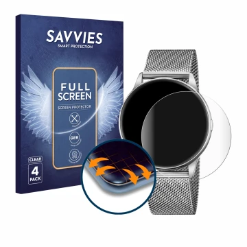 Parte frontal de un envase de producto con el logotipo de la marca Savvies. Al lado se muestra el dispositivo Lotus Smartime 5