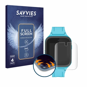 Parte frontal de un envase de producto con el logotipo de la marca Savvies. Al lado se muestra el dispositivo TCL Movetime Fam