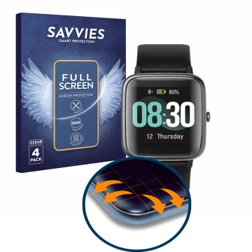 Parte frontal de un envase de producto con el logotipo de la marca Savvies. Al lado se muestra el dispositivo Hafury ID205L co