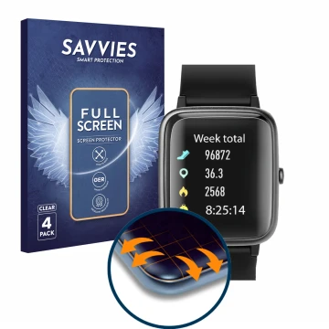 Parte frontal de un envase de producto con el logotipo de la marca Savvies. Al lado se muestra el dispositivo Fkant 205G con s