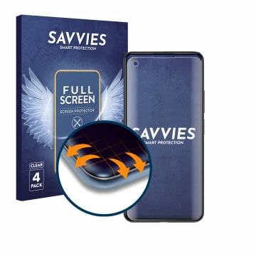 Parte frontal de un envase de producto con el logotipo de la marca Savvies. Al lado se muestra el dispositivo Xiaomi Mi 11 Lit